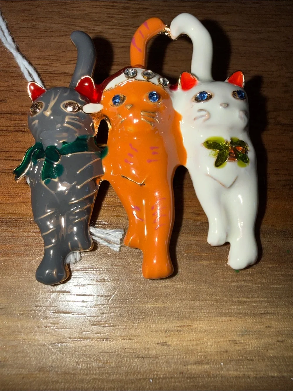 Playful Cat Trio Enamel Brooches - Orange, White, Gray